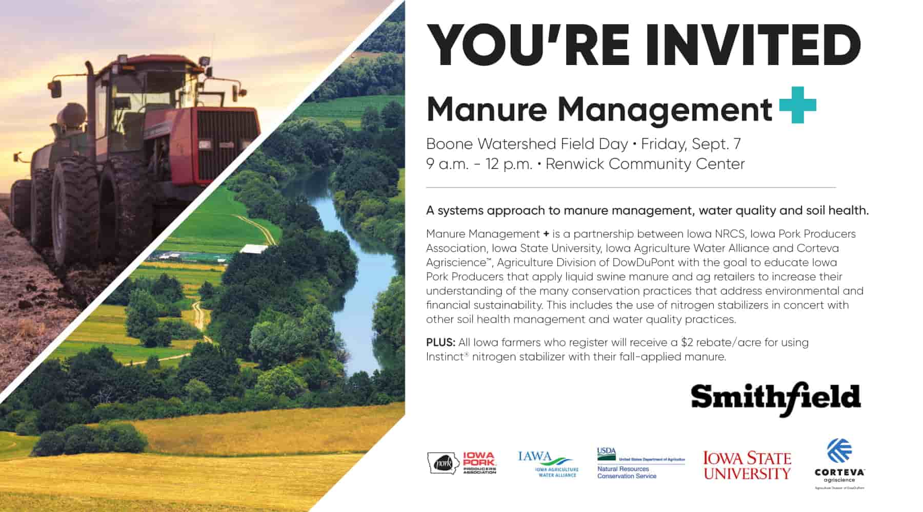 "You're Invited" flyer for the Manure Management Plus field day in the Boone Watershed