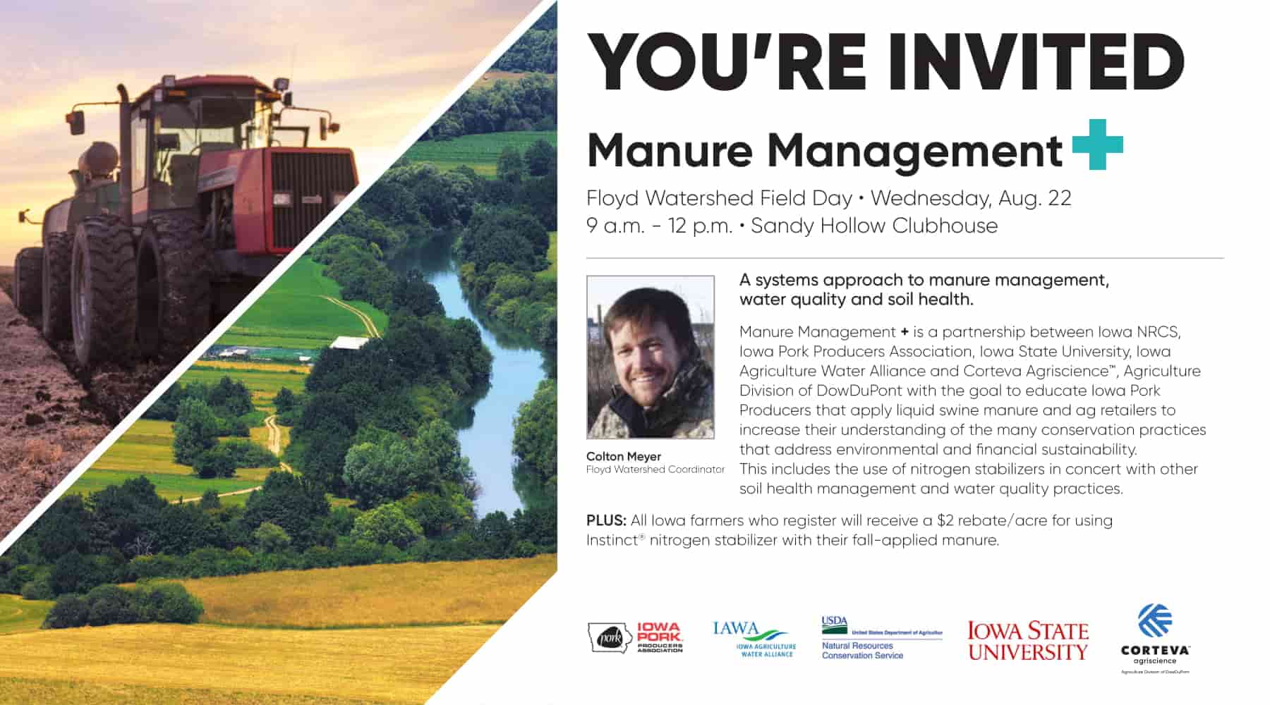 Flyer for "Manure Management Plus" field day in the Floyd Watershed