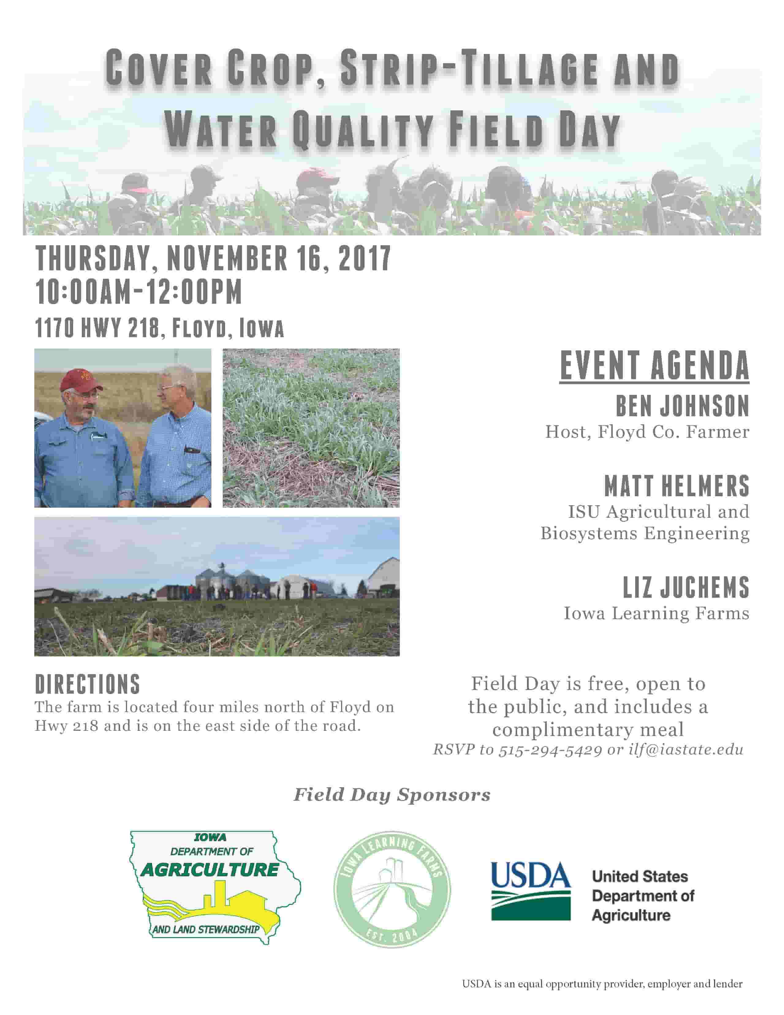 Flyer for water quality field day in Floyd, Iowa with the day's agenda