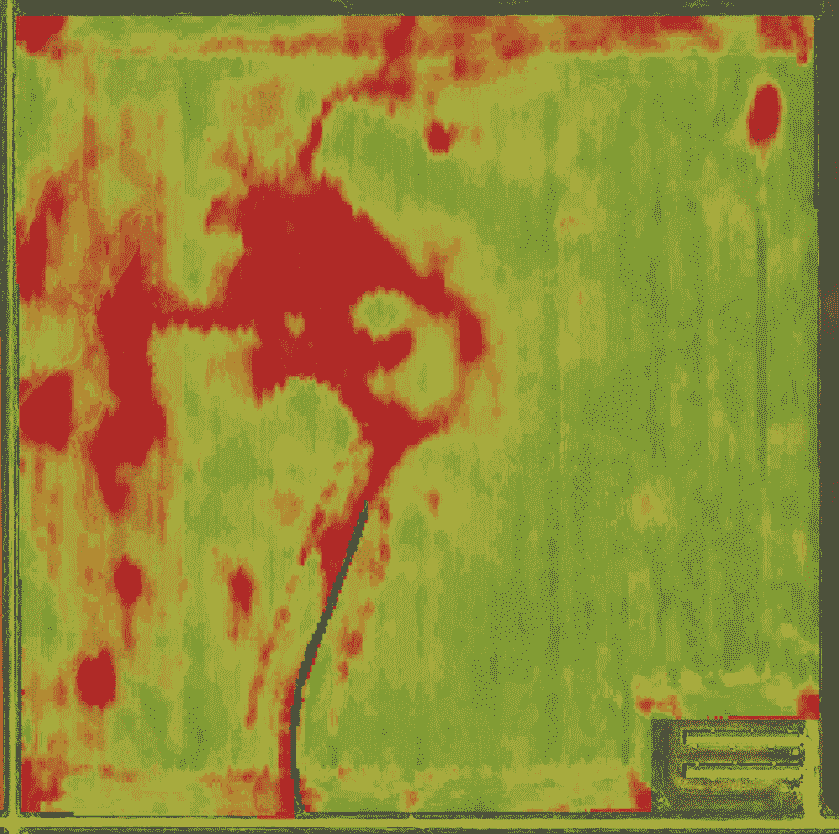 Comparative field images that are helping farmers improve profitability. Precision ag technology shows field profit loss (red) and profitable (green) areas that farmers use to evaluate management options.