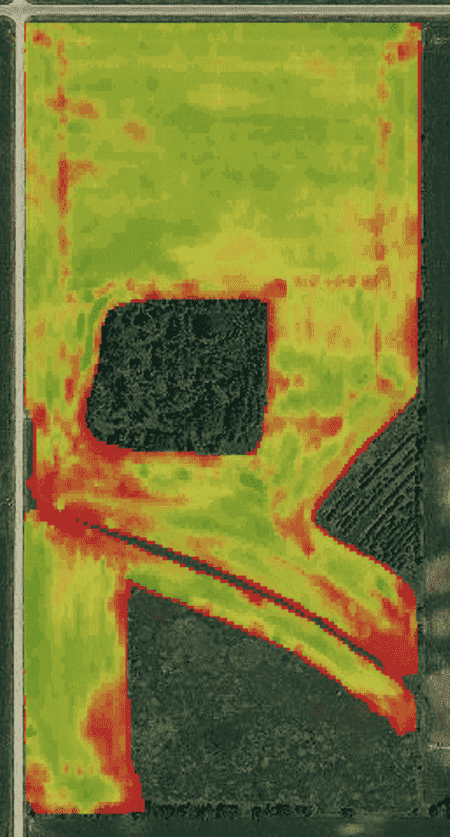 Comparative field images that are helping farmers improve profitability. Precision ag technology shows field profit loss (red) and profitable (green) areas that farmers use to evaluate management options.