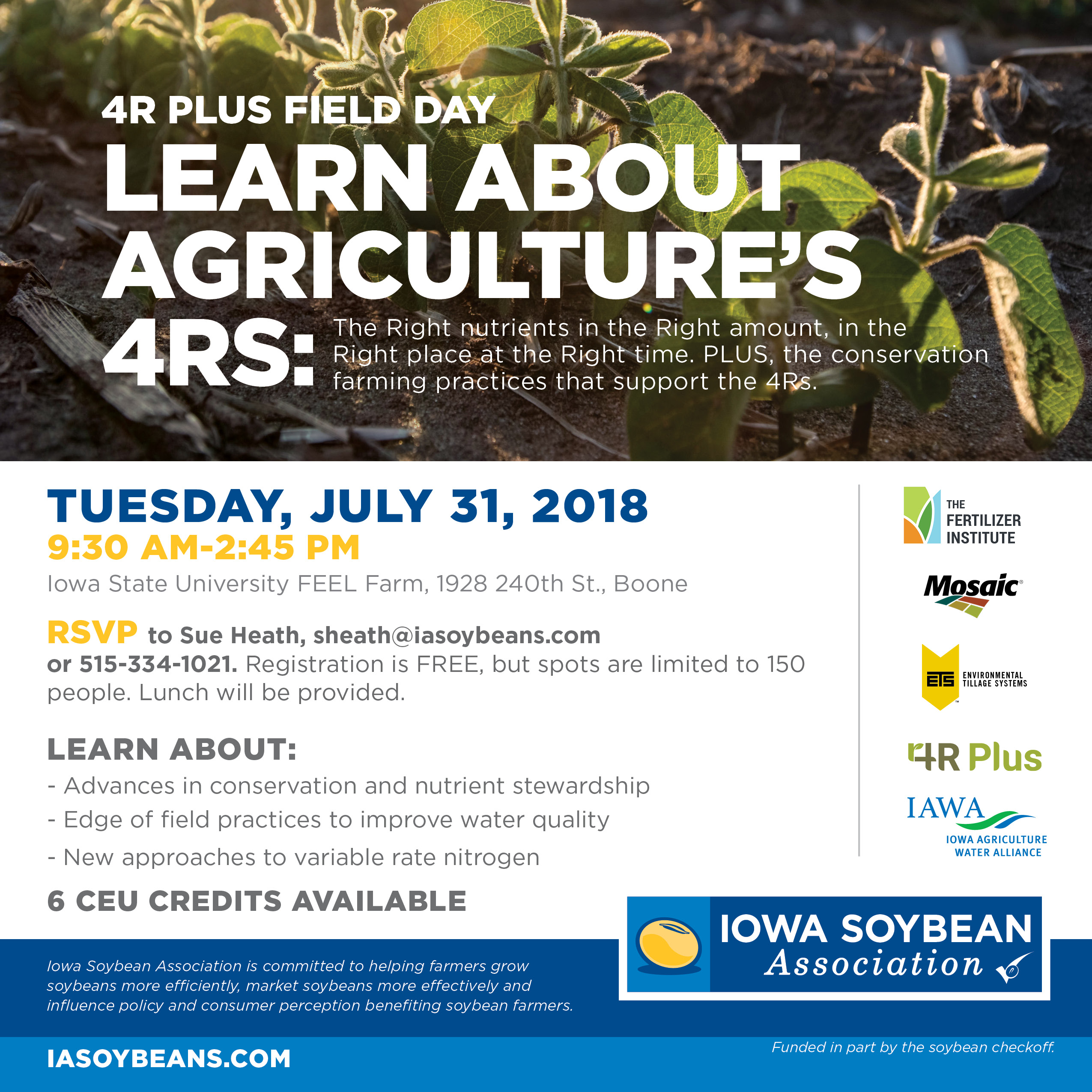 Flyer for Agriculture's 4Rs Field Day, July 31, 2018