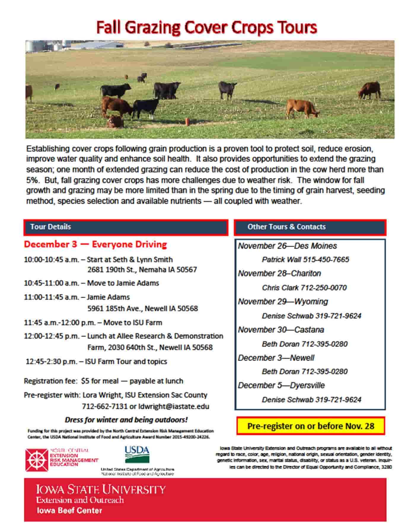 December 3, 2018 Flyer for the Fall Cover Crop Grazing Tour