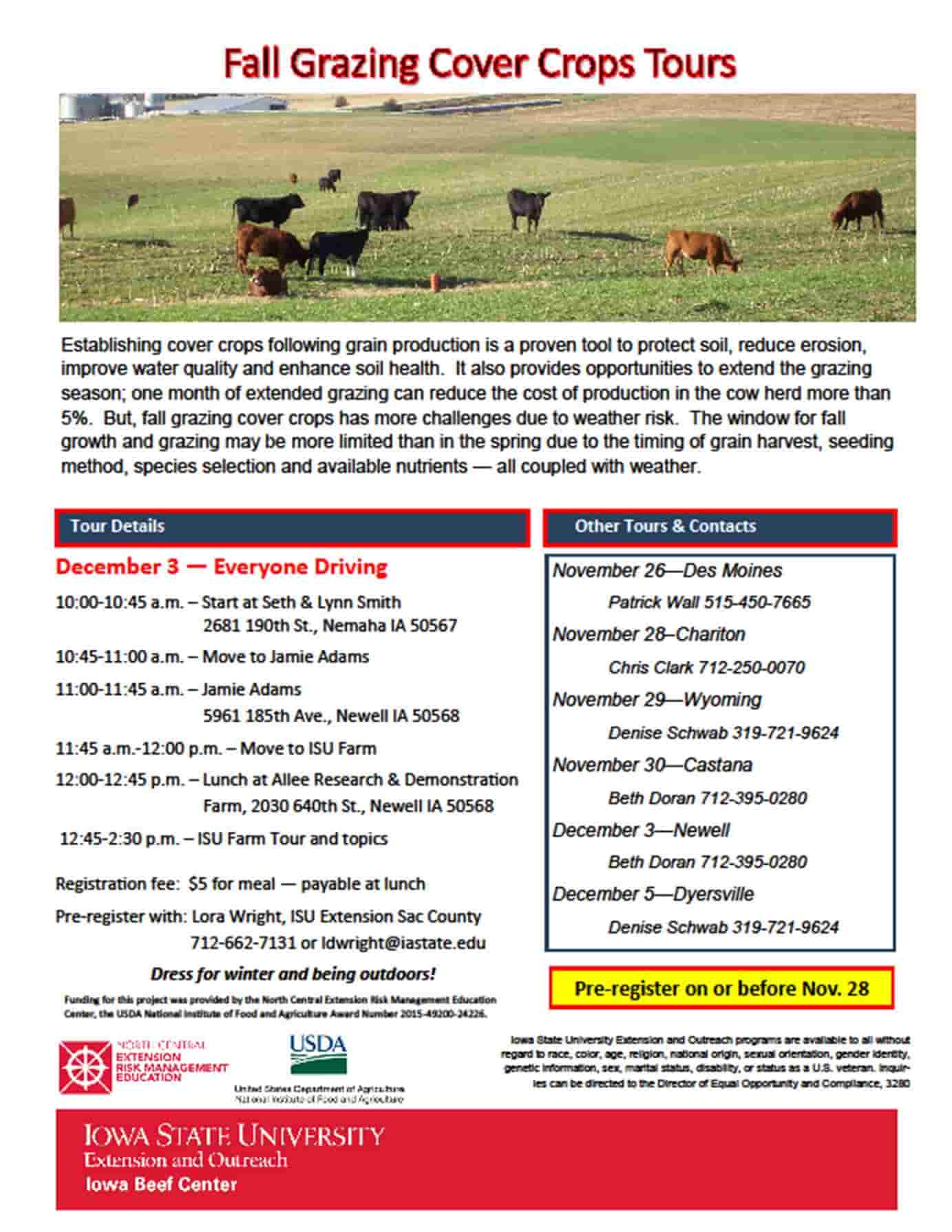 December 3, 2018 Flyer for the Fall Cover Crop Grazing Tour