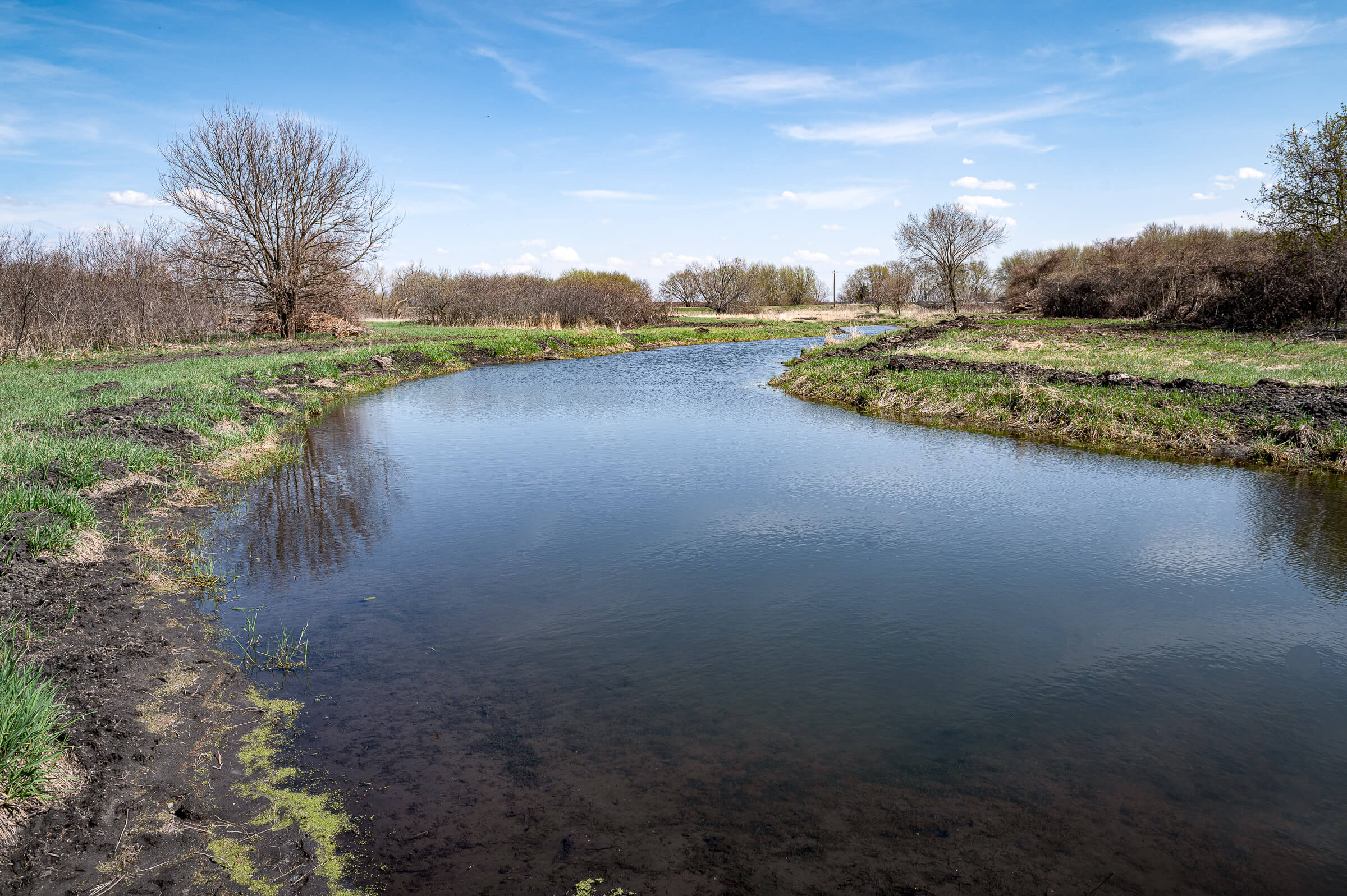 oxbow with green grass around it